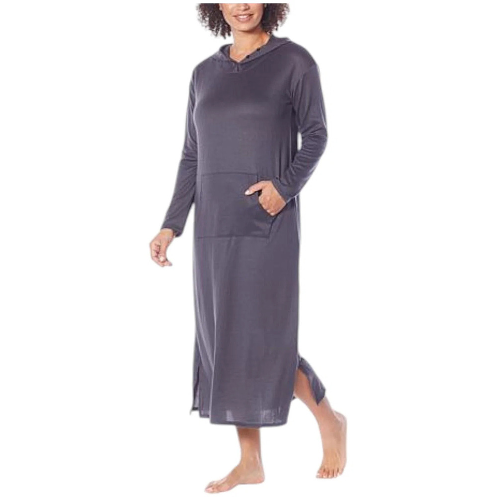 Comfort Code Women's Brushed Knit Hooded Maxi Lounger Charcoal Gray - Regular